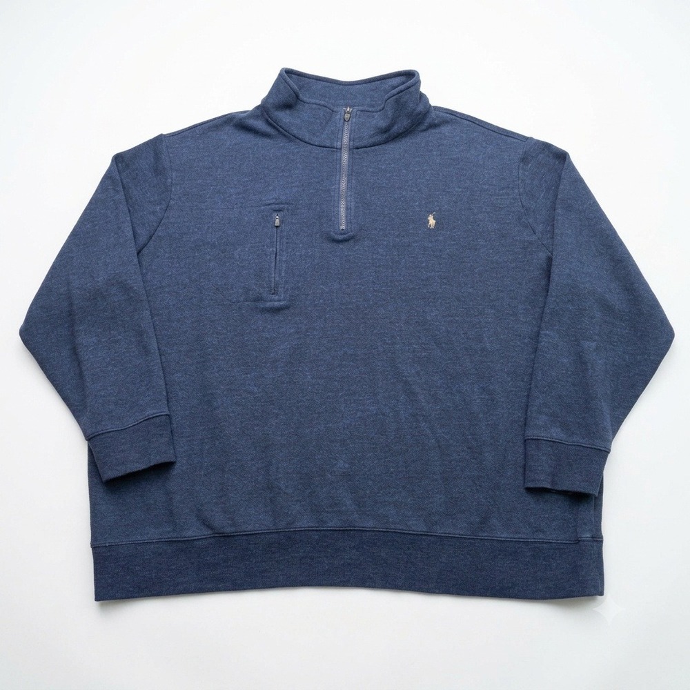 Polo Ralph Lauren Big & Tall 3XB 1/4 Zip Pullover Sweatshirt Blue Heather Pocket